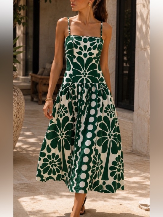 Caroline Constas Dresses & Skirts - NWT Caroline Constas Green White Linen Blend Midi Dress S